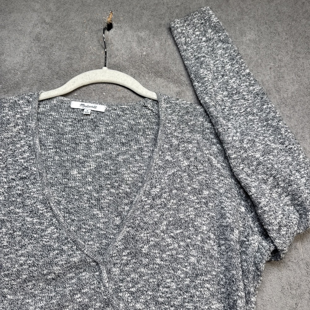Madewell Womens Gray Marled V Neck Knit Top Long Sleeve Casual Medium
